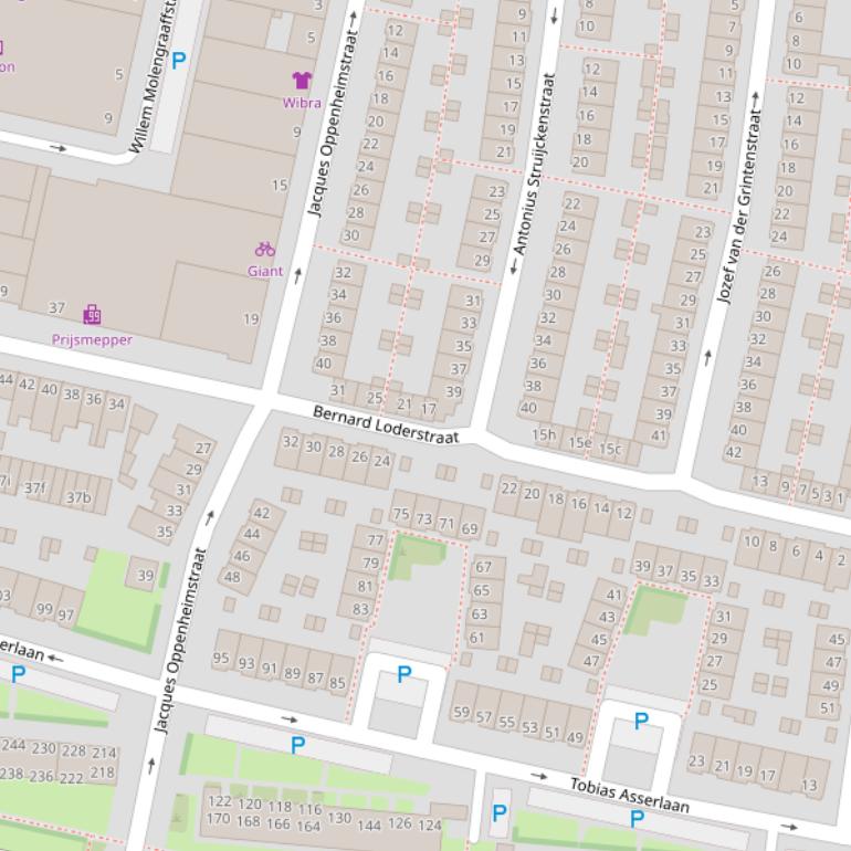 Kaart van de Bernard Loderstraat.