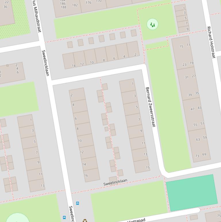 Kaart van de Bernard Zweersstraat.