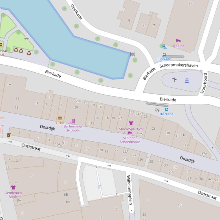 Kaart van de Bierkade.