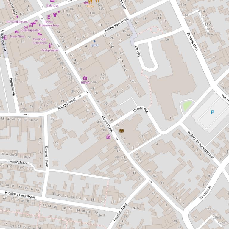 Kaart van de Blauwstraat.