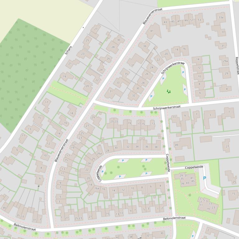 Kaart van de Blauwververstraat.