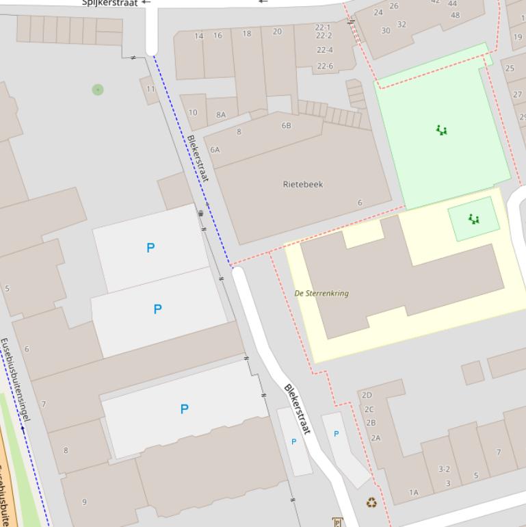 Kaart van de Blekerstraat.