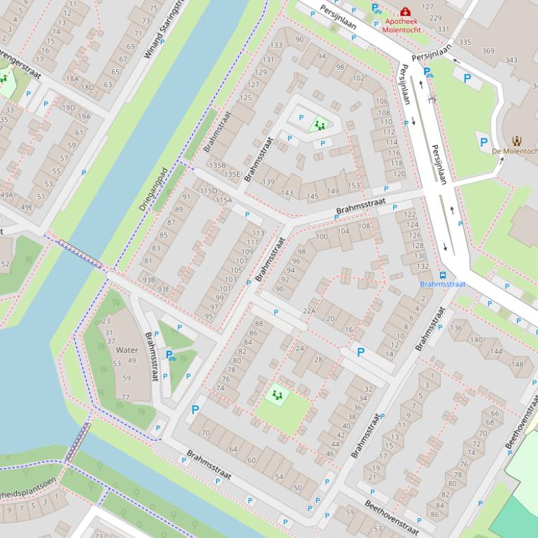 Kaart van de Brahmsstraat.