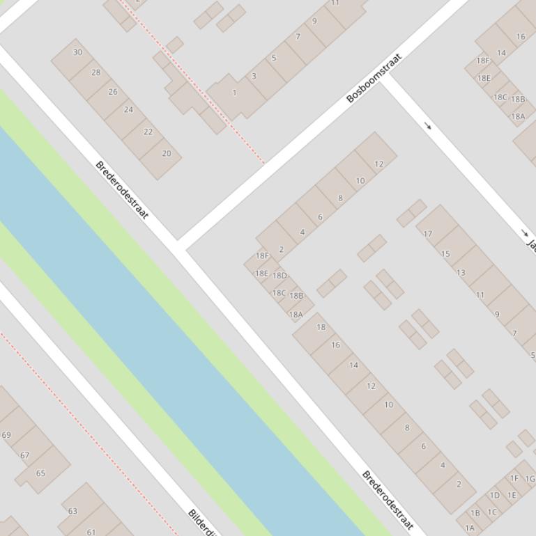 Kaart van de Brederodestraat.