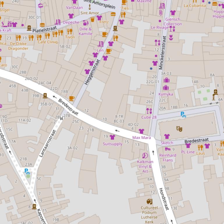 Kaart van de Bredestraat.