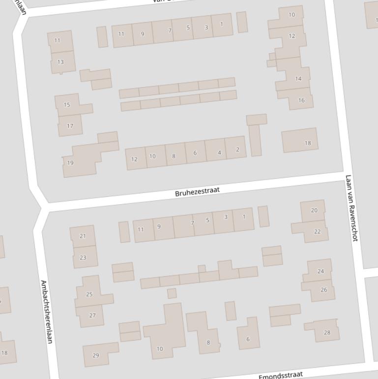 Kaart van de Bruhezestraat.