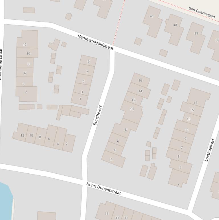 Kaart van het Bunche-erf.