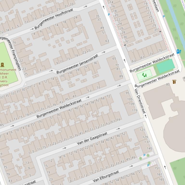 Kaart van de Burgemeester Waldeckstraat.