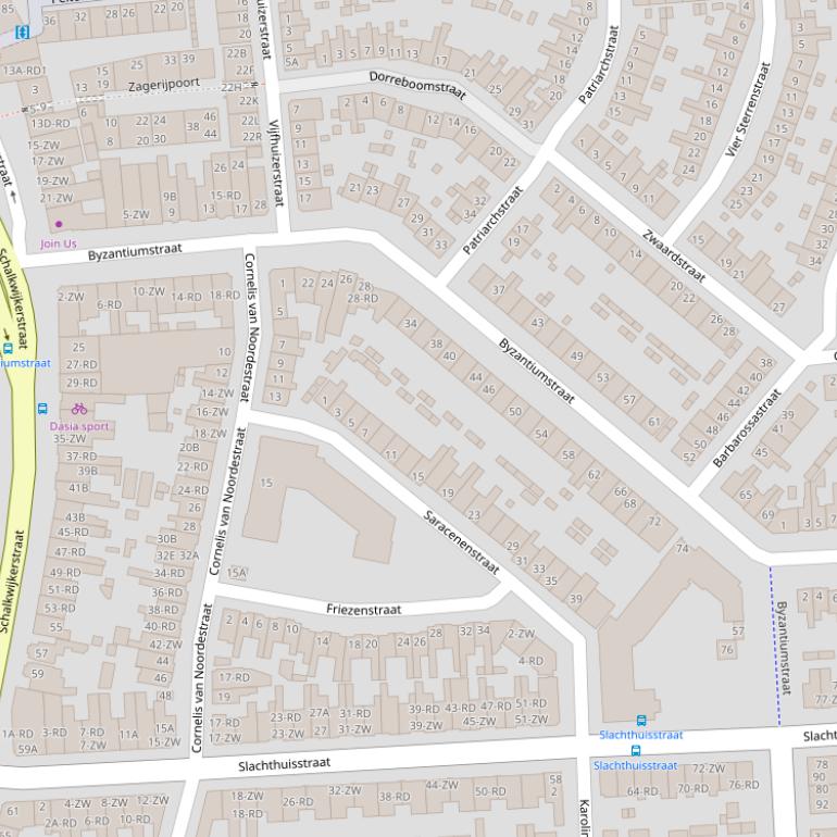 Kaart van de Byzantiumstraat.