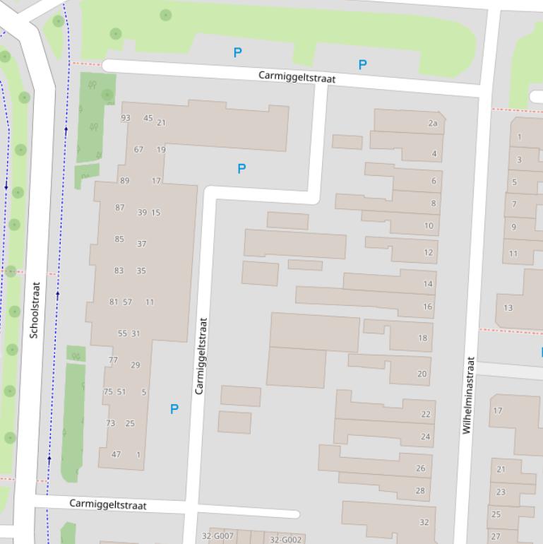Kaart van de Carmiggeltstraat.