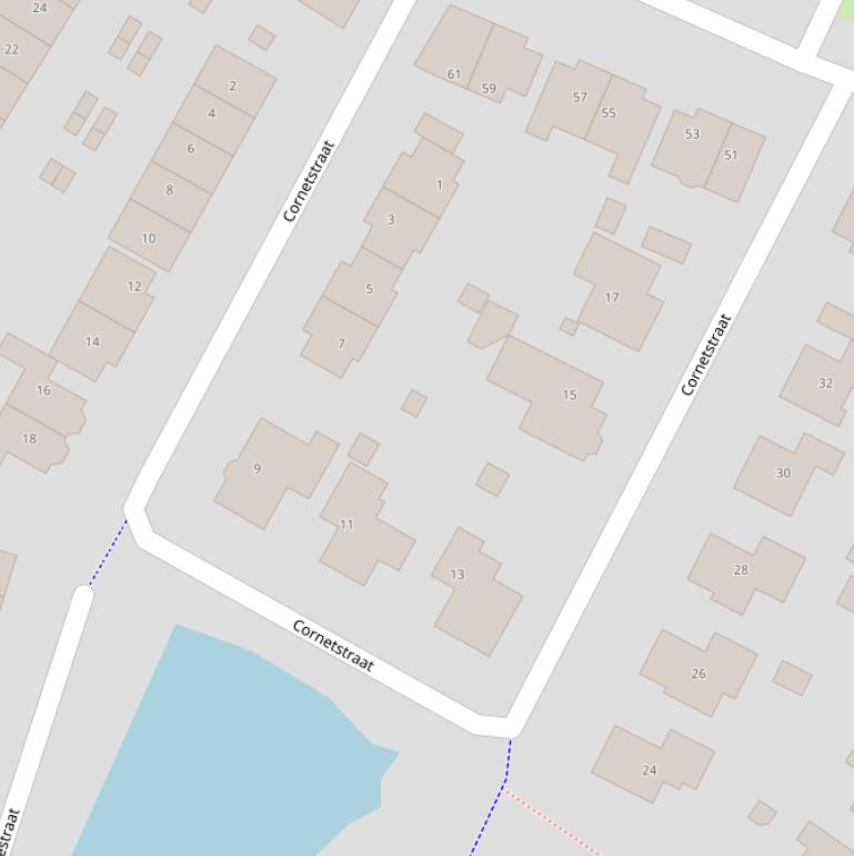 Kaart van de Cornetstraat.