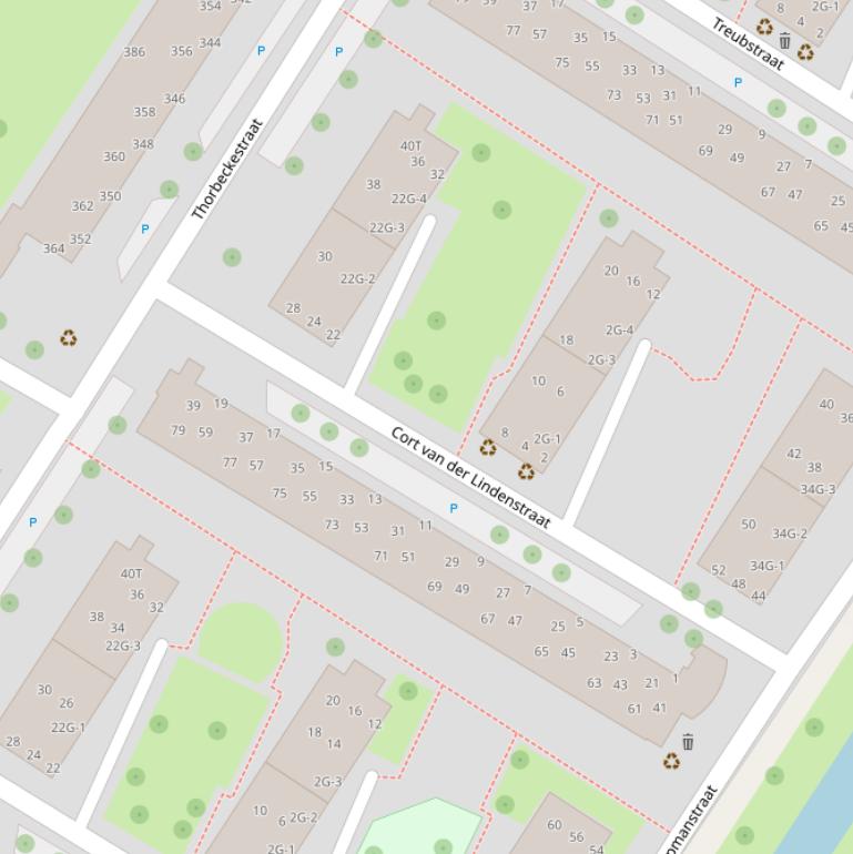 Kaart van de Cort van der Lindenstraat.