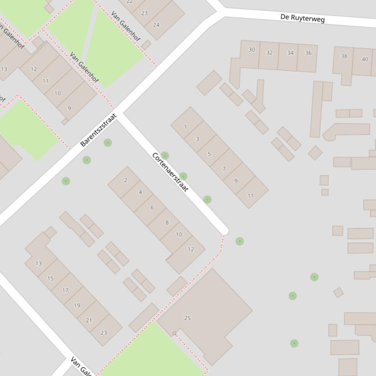 Kaart van de Cortenaerstraat.