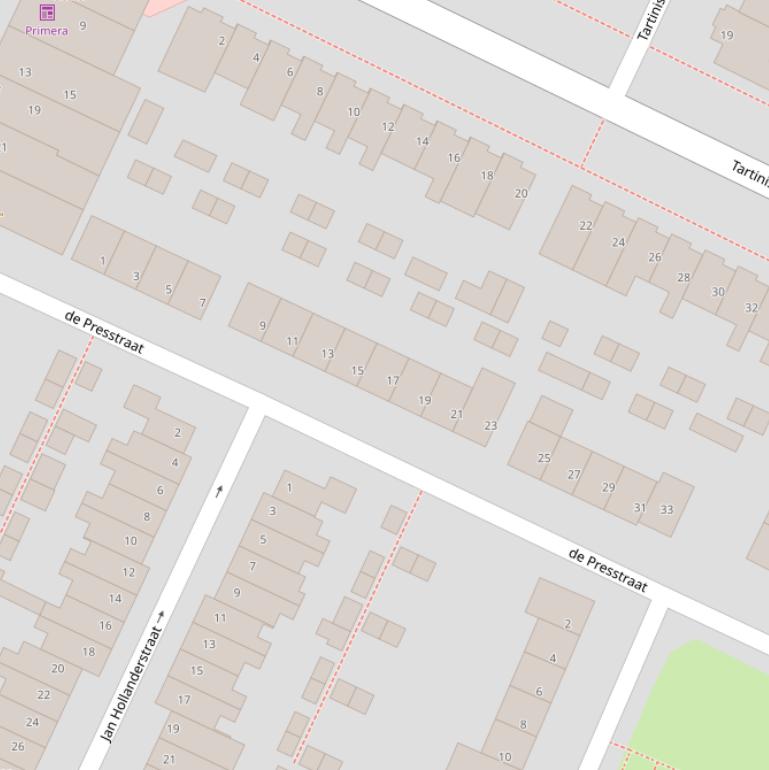 Kaart van  de Presstraat.