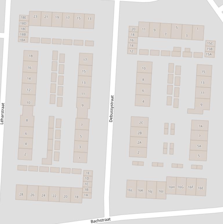 Kaart van de Debussystraat.