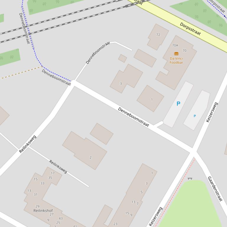 Kaart van de Denneboomstraat.