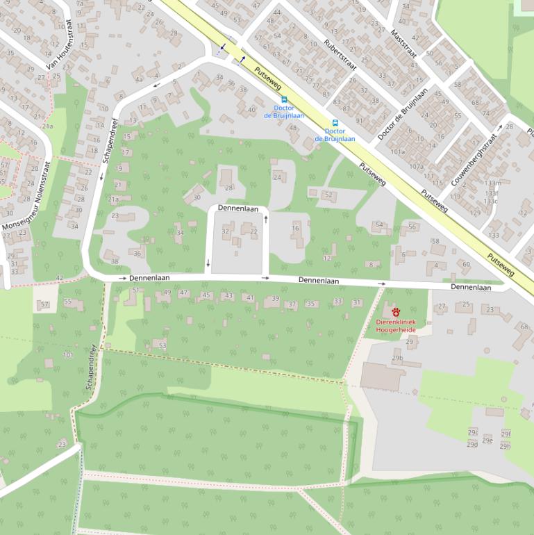 Kaart van de Dennenlaan.