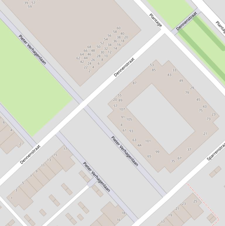 Kaart van de Dennenstraat.