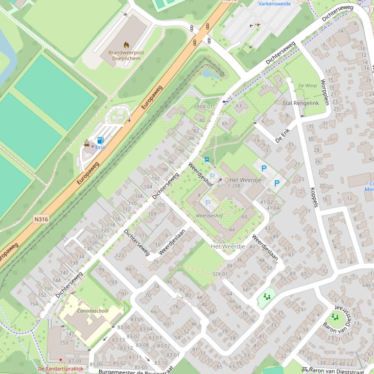 Kaart van de Dichterseweg.