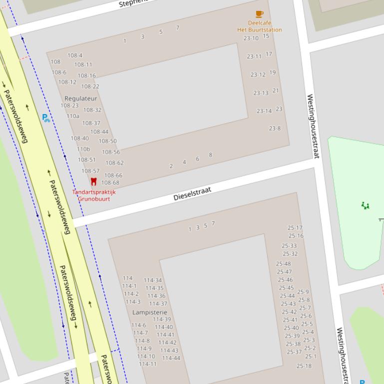 Kaart van de Dieselstraat.