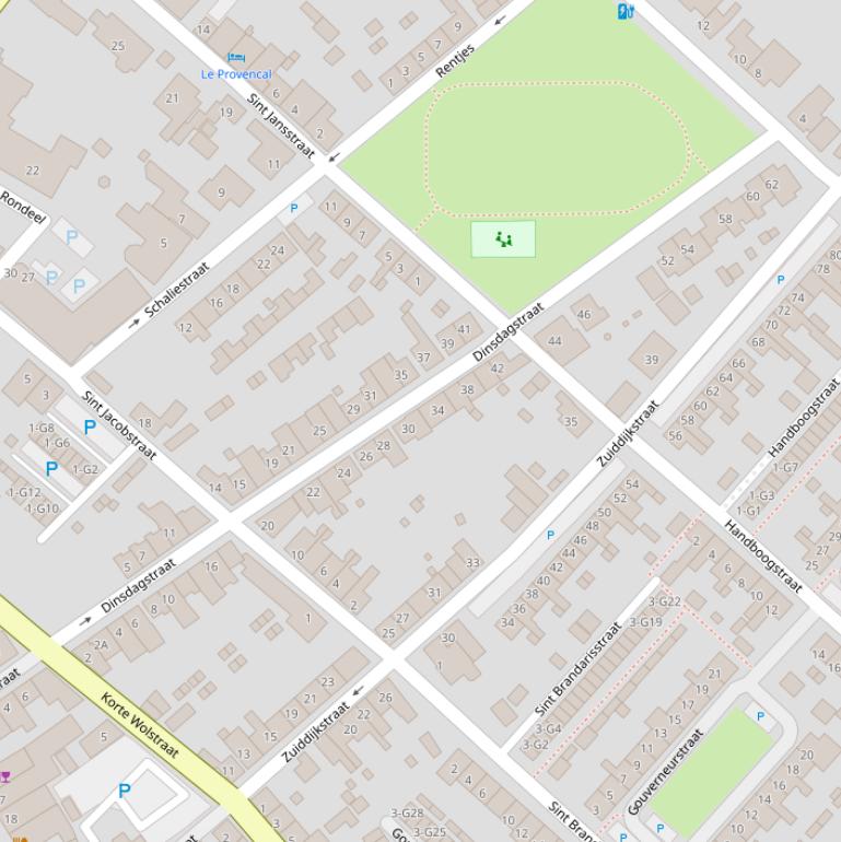 Kaart van de Dinsdagstraat.