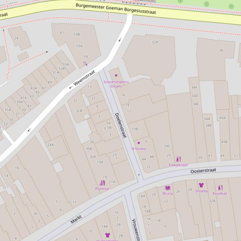 Kaart van de Doelenstraat.