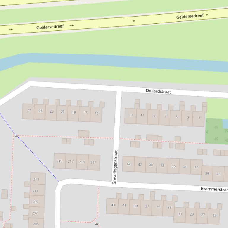 Kaart van de Dollardstraat.