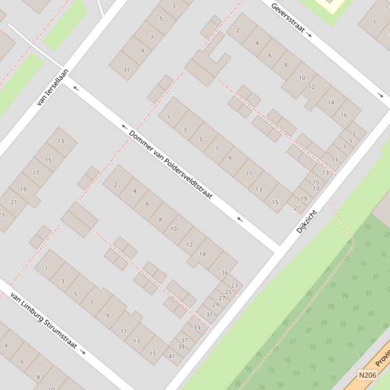 Kaart van de Dommer van Poldersveldtstraat.