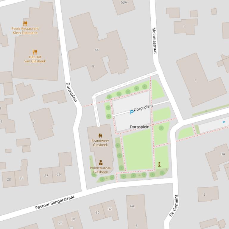 Kaart van het Dorpsplein.