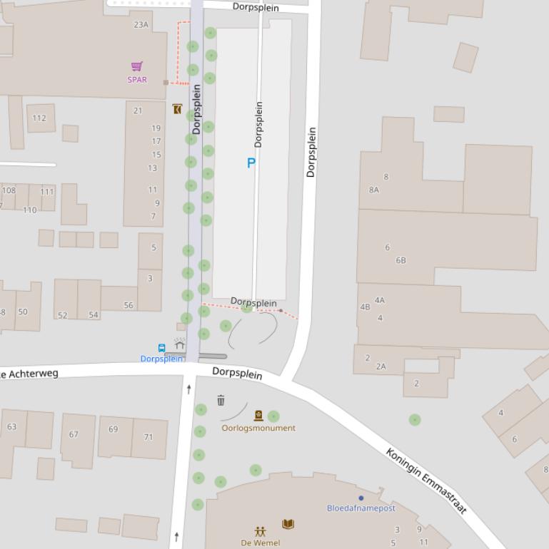 Kaart van het Dorpsplein.