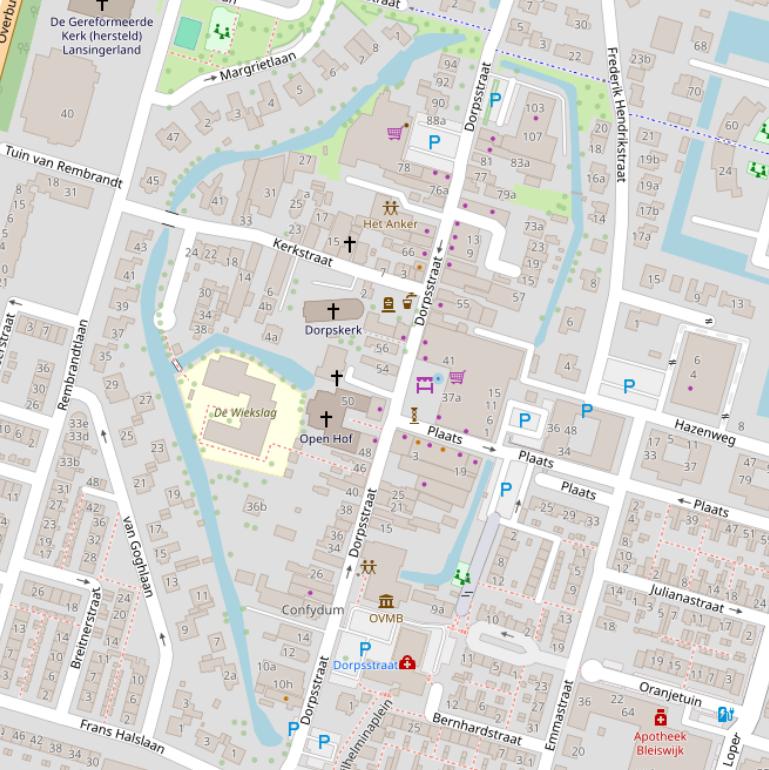 Kaart van de Dorpsstraat.