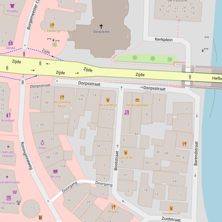 Kaart van de Dorpsstraat.