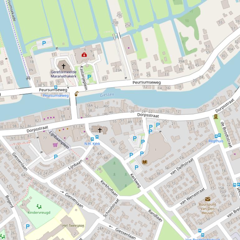 Kaart van de Dorpsstraat.