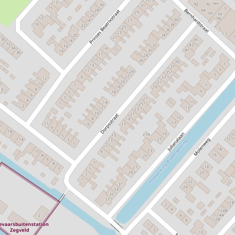 Kaart van de Dorpsstraat.