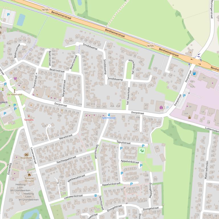 Kaart van de Dorpstraat.