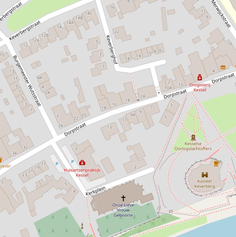 Kaart van de Dorpstraat.