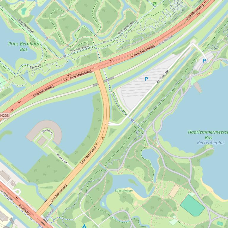 Kaart van de Drie Merenweg.