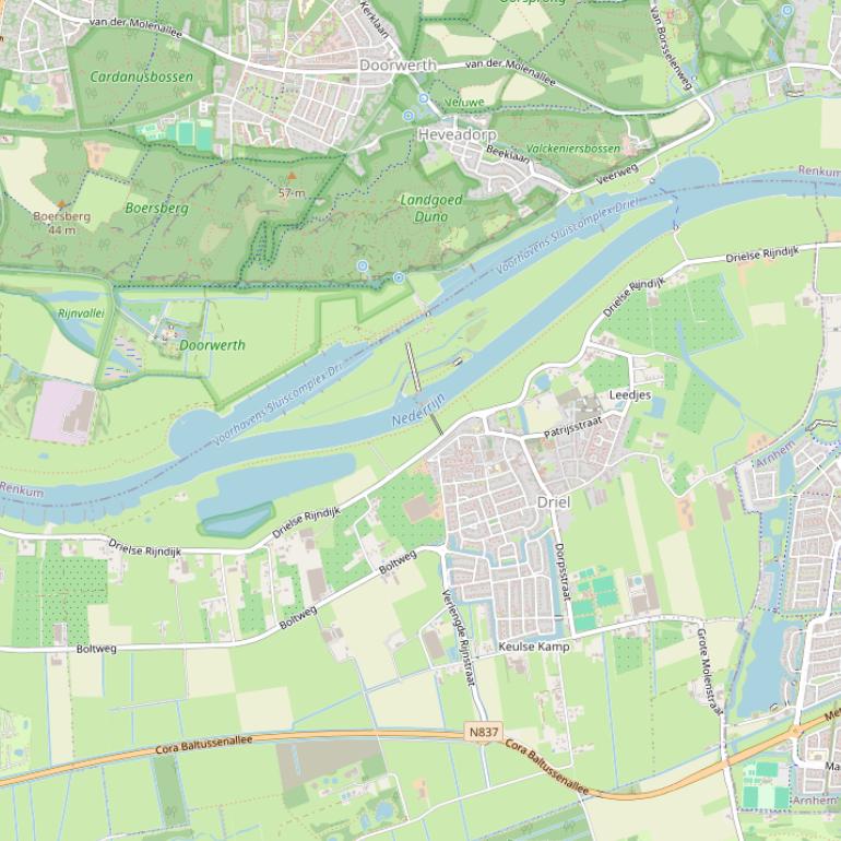 Kaart van de Drielse Rijndijk.