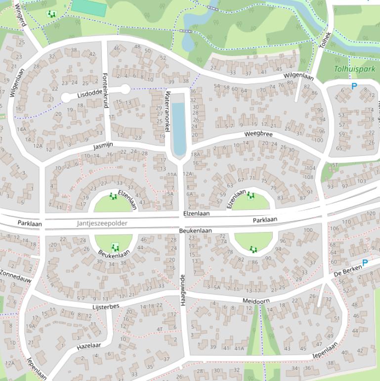 Kaart van de Elzenlaan.