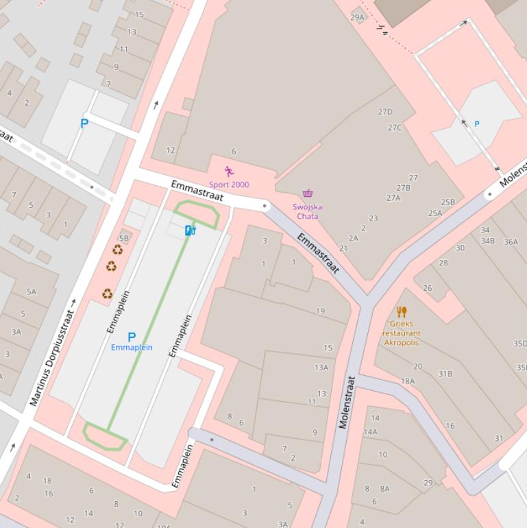 Kaart van het Emmaplein.