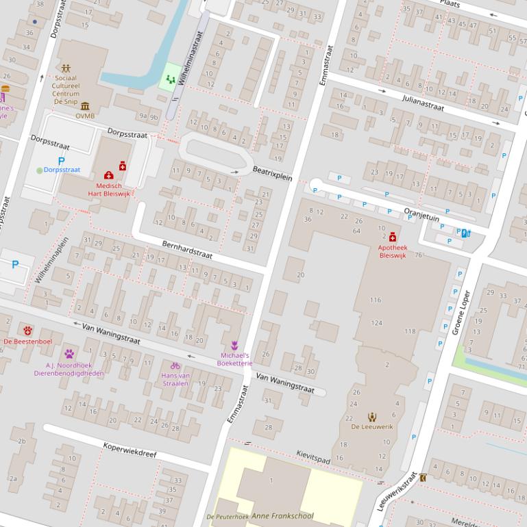 Kaart van de Emmastraat.