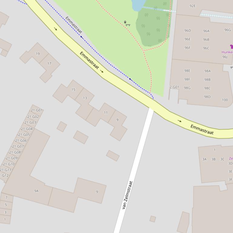 Kaart van de Emmastraat.