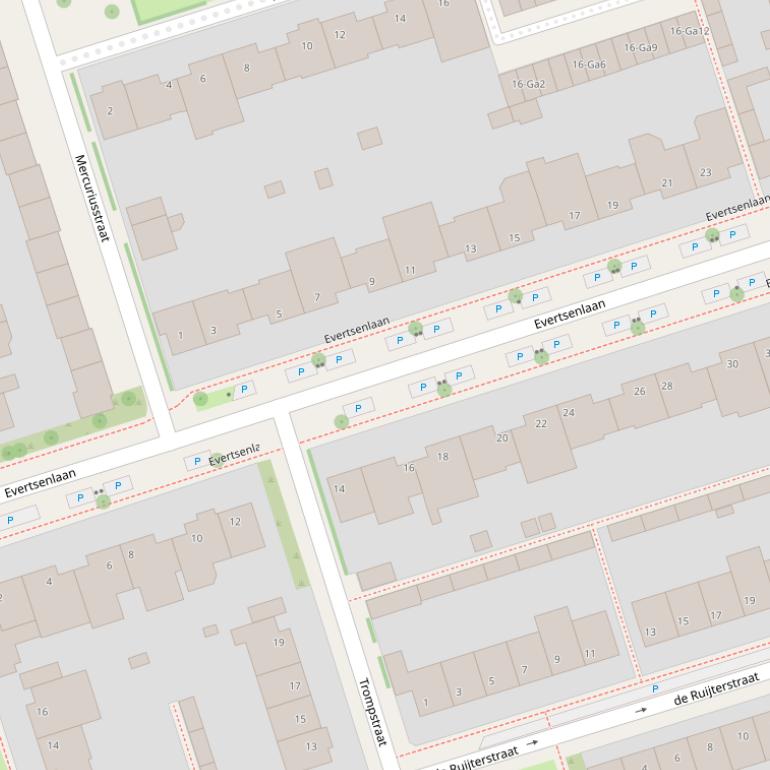 Kaart van de Evertsenlaan.