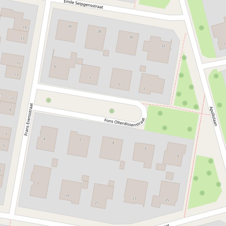 Kaart van de Fons Olterdissenstraat.