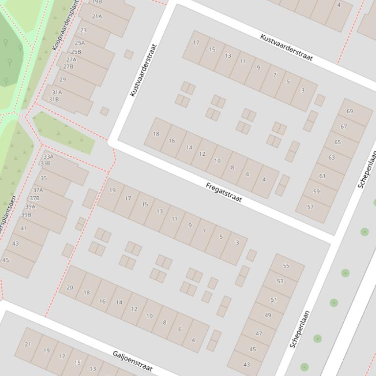 Kaart van de Fregatstraat.