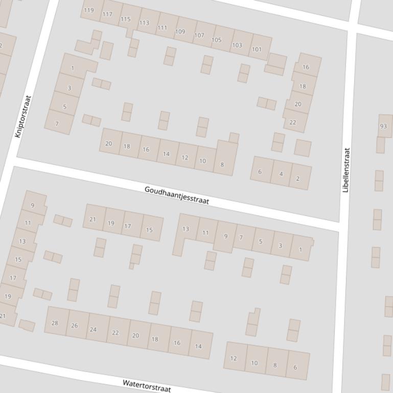 Kaart van de Goudhaantjesstraat.