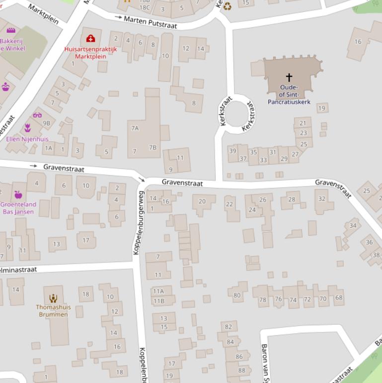 Kaart van de Gravenstraat.
