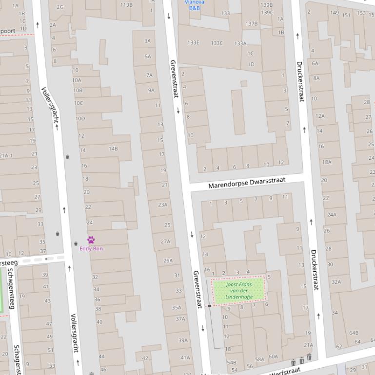 Kaart van de Grevenstraat.