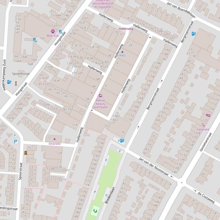 Kaart van de Hallenweg.