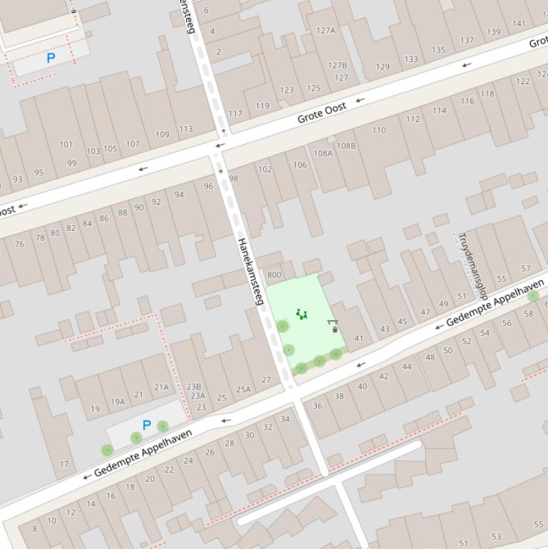 Kaart van de Hanekamsteeg.